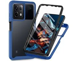 Coque avec protecteur d'écran intégré pour Xiaomi Redmi Note 13 Pro 5G / Poco X6 | Protection antichute Full Protect | Housse de protection antichoc contre les chutes | Antichoc | Transparent / Blauw