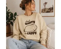 Capibara Sweater – Don't Worry Be Cappy – Sweat-shirt unisexe – Pull capybara drôle – Cadeau pour amateur d'animaux