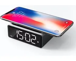West Watches Digitale LED alarmklok - Klein formaat - Dimbaar Snel Draadloos opladen mobiele telefoon - netstroom inclusief stekker - zwart