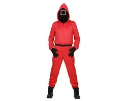 Pack de jeu Squid | Squid Game Manager Square Square Red avec costume de masque en Tissus | Moyen | Costume de carnaval | Déguisements