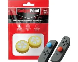 Gadgetpoint - Thumb Grips voor Nintendo Switch Joy-Con Controllers - Gaming Thumbgrips - Performance Anti-Slip Thumbsticks - Bescherming Accessoires - Bloemetjes - Geel met Wit
