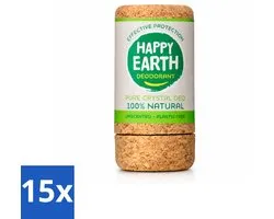 15 x Happy Earth – Deodorant Crystal – 100% Natuurlijk Unscented – 90 g - Voordeelverpakking - 15 stuks