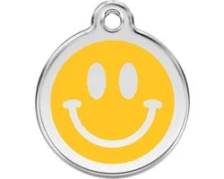 Médaille pour chien en acier inoxydable Yellow Smiley Face petit/petit diamètre. 2 cm Red Dingo