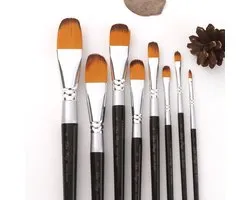 8-Piece Oval/Filbert Art Brush Set (Silver-Black Handles) – Nylon Hair Brushes for Acrylic, Watercolor, and Gouache; Includes Various Sizes for Blocking-in and Detailing