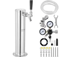 VEVOR Kegerator Tower Kit, Single Tap Beer Conversion Kit, Roestvrijstalen Vat Biertorendispenser met Dubbele Meter W21.8 Regelaar en A-Systeem Vatkoppeling, Bierlekbak voor Thuisfeest