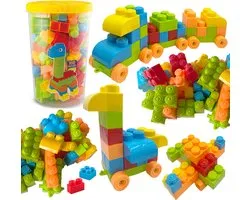 100-Delige Bouwblokken in Handige Opbergemmer - Baby Speelgoed Blokken - Montessori speelgoed - Educatief speelgoed - Grote Constructiespeelgoed Set – Felle Kleuren & Diverse Vormen - voor Peuterspeelgoed & Kleuterspeelgoed