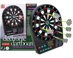 Playos® - Cible de fléchettes électronique - 18 Spellen - pour Enfants - avec compteur de points - avec 3 Fléchettes - 9 points de réserve - Écran LED - 20 x 18 cm - Jouets - Saint Nicolas
