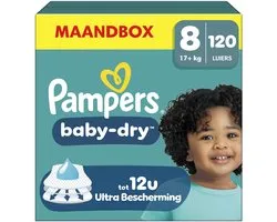Pampers Baby-Dry Taille 8 - 120 Couches - 17kg+ - Pack 1 Mois