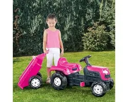 Tracteur à pédales Dolu Unicorn avec remorque rose/ Zwart
