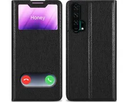 Étui Cadorabo pour Honor 20 PRO en COMET BLACK - Étui de protection avec fermeture magnétique, fonction support et 2 fenêtres de visualisation Book Case Cover Etui