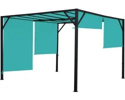 Pergola Baia, tuinpaviljoen terrasoverkapping, stevig 6cm stalen frame + schuifdak turquoise-blauw ~ 3x3m