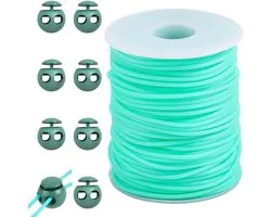 craspire 2 mm rubberen holle slang citroengroen met 8 stuks plastic koordstoppers. Geschikt voor breiwerk DIY kralenwerk kettingen armbanden en handwerk.