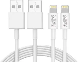 2x Câble chargeur Convenient pour Apple iPhone 6/7/8/X/XS/XR/11/12/13/14/SE/Mini/Pro/Max - USB-A 2 mètres Câble convenient pour Lightning USB A - blanche - Chargeur iPhone (2-pack)