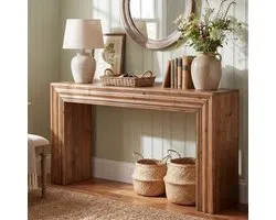 Tribesigns massief houten Consoletafel - Sidetable - Hout - Bruin - Metalen Gaaspoten - 160 x 30 x 80 cm - Console Tafel voor Hal, Woonkamer, Entree