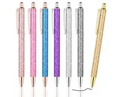 Bling Metal Ballpoint Pens Set - 7 Sparkling Colorful Clickable Pens for School, Office, and Home