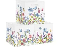 Unyqoos® Ensemble de 3 Boîtes de Rangement Pliables avec Motif Floral pour Étagères Kallax