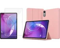 TechNow Hoesje + Screenprotector geschikt voor Lenovo Idea Tab Pro Gen 2 Hoesje – Glas - Extreme Shock Case – Smart Case - Rose