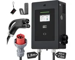dé 40kW DC Snellaadpaal - CCS2 7,5 m kabel – EV-lader met 7" touchscreen en RFID - OCPP 1.6J (LAN/WLAN/4G) - IP55 IK08 - RCD typeA 30mA AC + 6mA DC voor BEV en PHEV