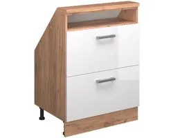 Vicco Rion Armoire pour paroi inclinée – avec 2 tiroirs Blanc haute brillance/Chêne Gold Power