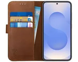 Étui en Cuir véritable Rosso Deluxe adapté au Samsung Galaxy S25 | Espace pour trois cartes | Étui portefeuille | Avec porte-cartes | Marron