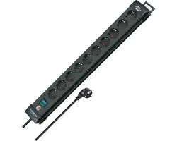 Brennenstuhl Premium-Line stekkerdoosdoos 10-voudig (verdeeldoos met schakelaar en 3m kabel -45° hoek van de veiligheidscontactdozen) zwart