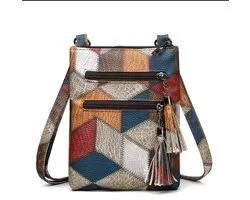 Movo – Leren dames schoudertas – Crossbody – Patchworkdesign Compact