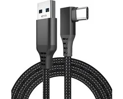 MMOBIEL VR Link Cable USB Convient pour USB-C pour Meta Quest 3 / Quest 2 / Pro / Pico 4 et PC / Steam VR - Câble tressé en nylon Type-C à 90 degrés pour casque VR Gaming - 5 m - Zwart