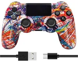 NAXSIR Draadloze PS4 Controller met Opvallend Comic Design – Bluetooth Gamepad met Explosieve Kleuren, Micro-USB Aansluiting, Oplaadbare Batterij​