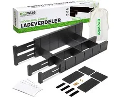 Ecowize Luxe Lade Organizer - Ladeverdeler Verstelbaar 100% Natuurlijk Bamboe - Keuken Organizers - Set van 4 Ladeverdelers, Uitschuifbaar (43cm tot 56cm) - Eenvoudig te Installeren - 100% Natuurlijk Bamboe