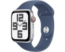 Apple Watch SE 2024 GPS + Cellular 44mm Silver Aluminium Case with Denim Sport Band - M/L