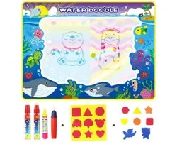 Igoods speelmat 110 x 80 cm - Tekenmat Met 4 Magic Pennen & Stempelset - Aqua Magic Doodle Mat voor Kinderen - Speelgoed Cadeau voor 3 tm 8 Jaar