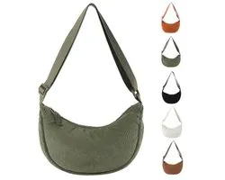 Corduroy Halve Maan Crossbody Tas met Verstelbare Riem
