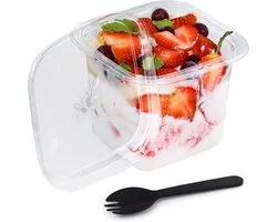 50 Pack Clear Plastic Dessert Cups Sporks 400ml 13.5oz Reusable Square Cups Lids Appetiser Serving Bowls Parfait Mousse - Weddings Birthday Parties Fruit Pudding