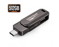 Perfect Speed Premium USB Stick 512GB - USB-C & USB-A 3.2 - Maximale Opslag - 1200 Mbps OTG
