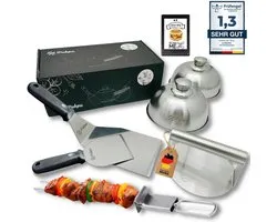 SnelShoppen - Smash Burger Set – 6-Piece BBQ & Grill Tools met Burger Press, Smasher, Melting Bells, Spatula & Skewer – Perfect voor Grillen, Tuinfees