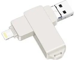 DrPhone FDS4 3-in-1 USB Stick 128GB – USB 3.0 Flash Drive met Lightning, Micro USB & USB-C Adapter – Geschikt voor iPhone, iPad, Android & PC
