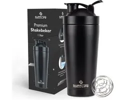 Supplife Premium Shakebeker RVS - Shaker - Proteïne & Eiwit Shaker - Shake Beker - BPA Vrij - 700ml - CrossFit, Powerlifting & Fitness - Mat Zwart