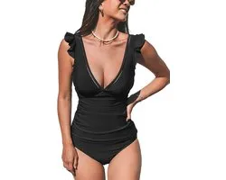 Ensembles de tankini pour femmes CUPSHE Maillot de bain deux pièces Col en V Volants Contrôle du ventre Décoration échelle (XS-4XL)