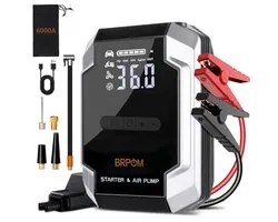 BRPOM 12V Jumpstarter avec Compresseur – 6000A Aide au Démarrage – Powerbank 26800 mAh – Éclairage SOS