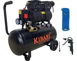 Kibani Super Stille Ecoline Compressor 24 Liter + Luchtslang 10 Meter + Luchtspuit - SET - Olievrij - 8 Bar - 116 L/min