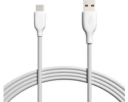 Câble de données et de charge USB-C - Câble de chargement rapide - Câble de charge de charge Fast et Quick - Type C vers USB-A - Câble de charge pour téléphone - Ordinateur portable - Samsung Galaxy et Note - Sony - OnePlus - TPE - Wit - 3 mètres