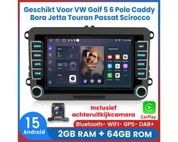 Awesafe Autoradio - Android 15.0 Systeem - Geschikt Voor VW Volkswagen Golf 5 6 Polo Caddy Bora Jetta Touran Passat Scirocco - Draadloos CarPlay & Android Auto - 2 + 64GB - 7 inch touchscreen - Mit achteruitrijcamera - GPS Navigatie - Bluetooth WIFI