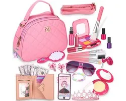 Prinses Make-up Tas 32 Delig - Meisjes Schmink Set met Handtas, Telefoon, Sleutels & Accessoires - Rollenspel Speelgoed voor 3 4 5 6 7 Jaar - Perfect Verjaardagscadeau voor Meisjes