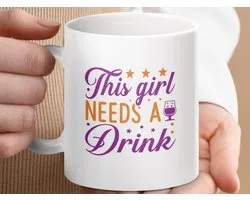 Mok, This Girl Needs A Drink Mug, Funny Drinking Mug, Party Mug, Gift for Her, Cocktails, Novelty Mug, Quote Mug, Alcohol Mug, Sarcastic Mug