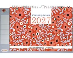 MGPcards - Family Planner 2027 - Weekplanner - Week begint op maandag - 34 x 24,5 cm - Rood - Met stickers