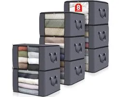 8 Pack Clothes Storage - Foldable Thick Fabric Blanket Storage Bags - Containers for Organizing Bedroom - Closet - Clothing - Comforter - Closet Organization with Handle - Grey