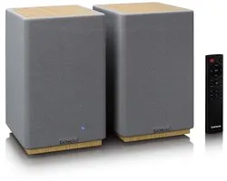 Lenco Hifi Speaker - Boekenplank speakers met Bluetooth - 80W - 2 stuks - Stereo set - SPB-241WDGY - Hout/Grijs