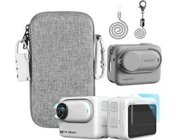 Accessories Kit Compatible with Insta360 GO 3S Silicone Camera Case Cover and Lens Cap - 2Pcs Screen Protector Film - Carrying Case with Auto Locking Carabiner and Lock - Grey Travel Blanket