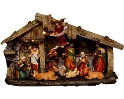 Feeric Christmas Complete kerststal - L17,8 x B8,5 x H31,5 cm - Met verlichting en beelden