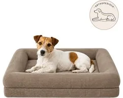 Behave Panier Orthopédique pour Chien - Velours Côtelé Mousse à Mémoire de Forme - Housse Lavable - Antidérapant - Taille S - 73x58 cm - Taupe